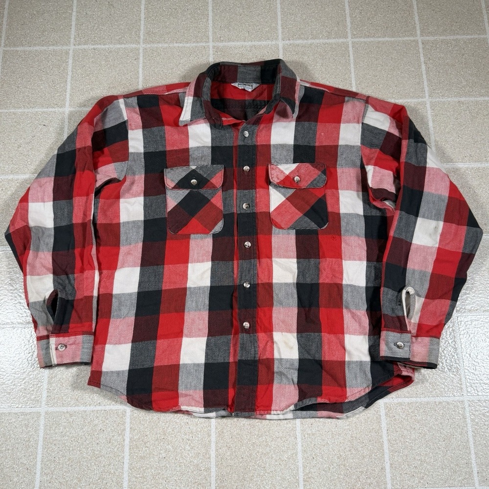 Vtg 70s Five Brother Flannel Shirt XL Plaid Heavyweight Made in USA